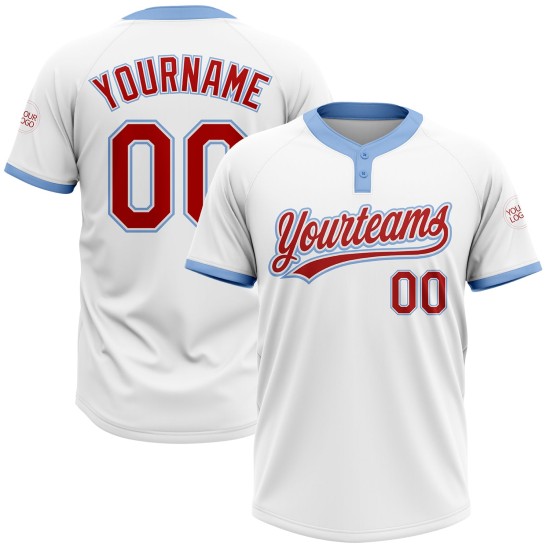 Custom White Red-Light Blue Two-Button Unisex Jersey