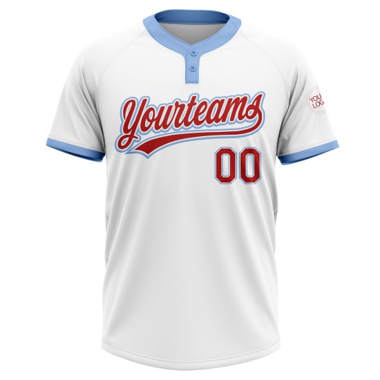 Custom White Red-Light Blue Two-Button Unisex Jersey