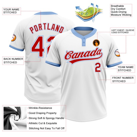 Custom White Red-Light Blue Two-Button Unisex Jersey