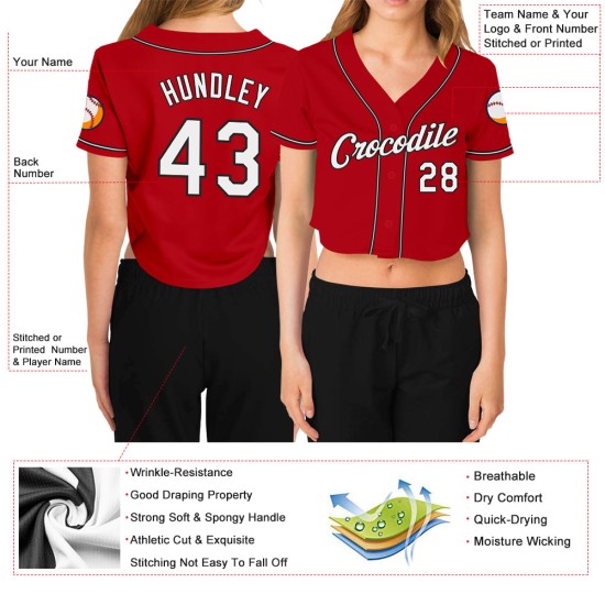 Custom Women’s Red White-Black V-Neck Cropped rugby Jersey